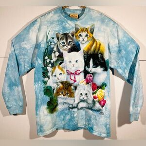 VTG 00 Jenny Newland The Mountain Kittens Cat Long Sleeve T-Shirts Tie Dye Sz L